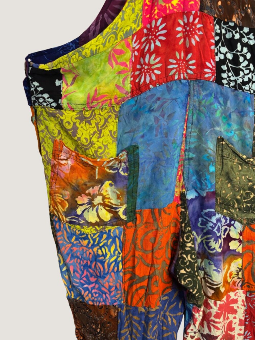 Mexicali Blues Boho Rainbow Patchwork Overalls Batik Festival Romper Size L - Picture 7 of 8